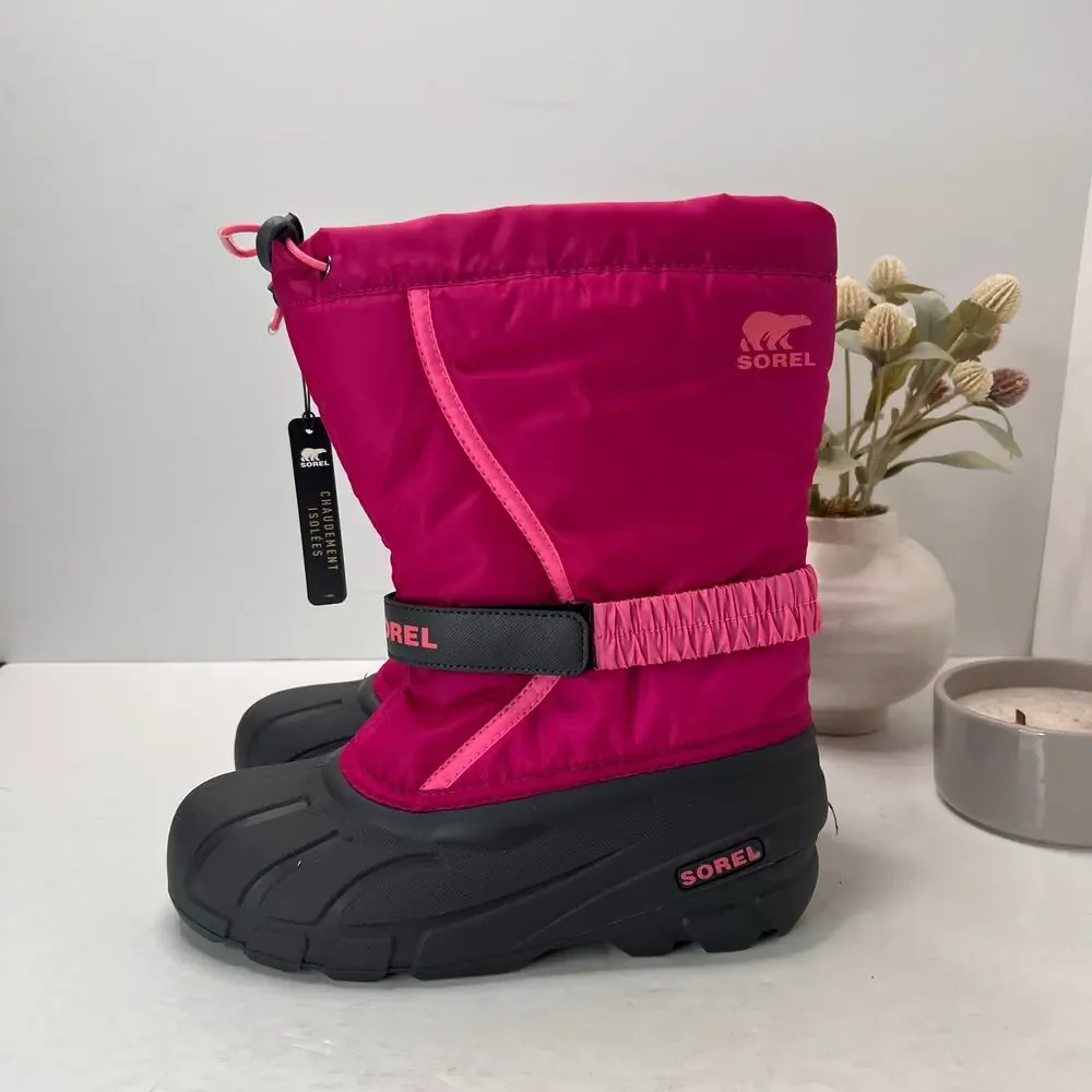 Sorel Flurry Adjustable Insulated Colorblock Boots Deep Blush NY5192-684 Girl 6